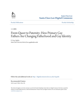 From Queer to Paternity: How Primary Gay Fathers Are Changing Fatherhood and Gay Identity E