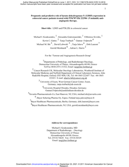 Prognostic and Predictive Role of Lactate Dehydrogenase 5 ( LDH5) Expression in Colorectal Cancer Patients Treated with PTK787/Z