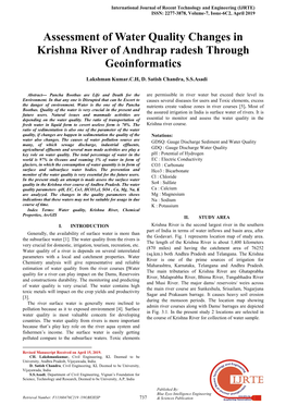 Assessment of Water Quality Changes in Krishna River of Andhrap Radesh Through Geoinformatics