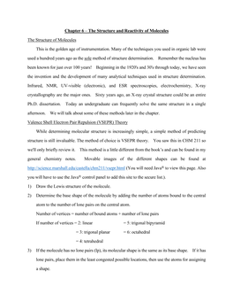 Chapter 6 – the Structure and Reactivity of Molecules the Structure of Molecules This Is the Golden Age of Instrumentation