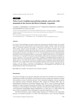 (Acari: Ixodidae) Parasitizing Endemic and Exotic Wild Mammals in the Esteros Del Iberá Wetlands, Argentina