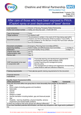 After Care of Those Who Have Been Exposed to PAVA (Captor) Spray Or Post Deployment of ‘Taser’ Device