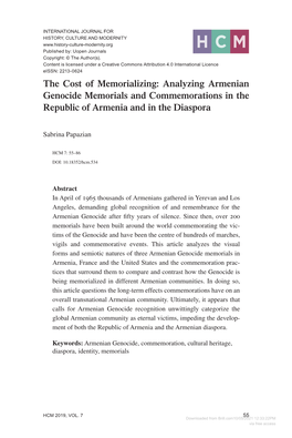 The Cost of Memorializing: Analyzing Armenian Genocide Memorials and Commemorations in the Republic of Armenia and in the Diaspora