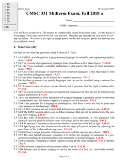 CMSC 331 Midterm Exam, Fall 2010 a 5 30