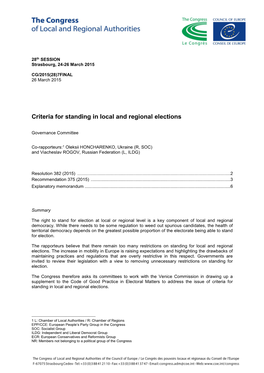 Criteria for Standing in Local and Regional Elections