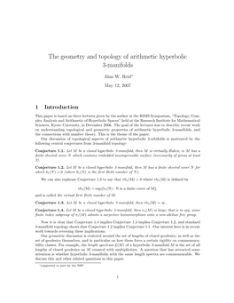 The Geometry and Topology of Arithmetic Hyperbolic 3-Manifolds