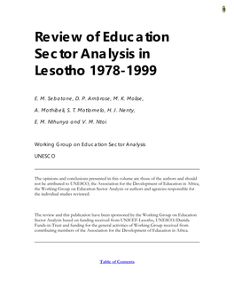 Review of Education Sector Analysis in Lesotho 1978-1999