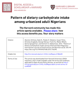 Pattern of Dietary Carbohydrate Intake Among Urbanized Adult Nigerians