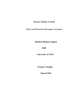 Honour Killing in Sindh Men's and Women's Divergent Accounts