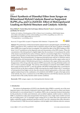 Direct Synthesis of Dimethyl Ether from Syngas on Bifunctional Hybrid