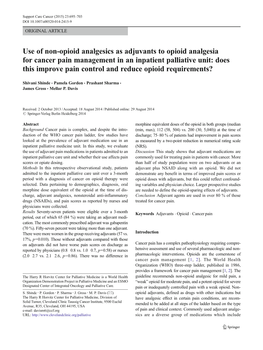 Use of Non-Opioid Analgesics As Adjuvants to Opioid Analgesia for Cancer Pain Management in an Inpatient Palliative Unit: Does T