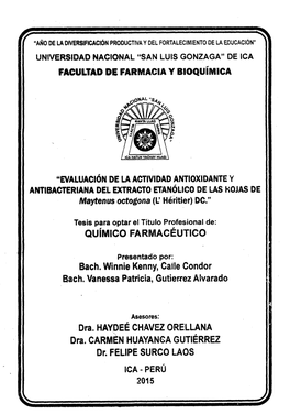 FACULTAD DE FARMACIA Y BIOQUÍMICA Bach. Winnie Kenny