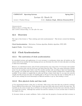 Lecture 12: March 18 12.1 Overview 12.2 Clock Synchronization