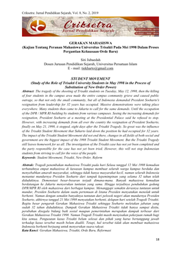 Kajian Tentang Peranan Mahasiswa Universitas Trisakti Pada Mei 1998 Dalam Proses Pergantian Kekuasaan Orde Baru)