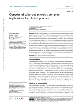 Genetics of Tuberous Sclerosis Complex: Implications for Clinical Practice