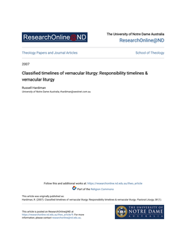 Responsibility Timelines & Vernacular Liturgy