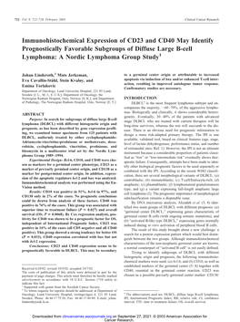 Immunohistochemical Expression of CD23 and CD40 May Identify Prognostically Favorable Subgroups of Diffuse Large B-Cell Lymphoma: a Nordic Lymphoma Group Study1