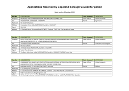 Applications Received by Copeland Borough Council for Period