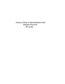 Census Codes of Administrative Units Western Province Sri Lanka