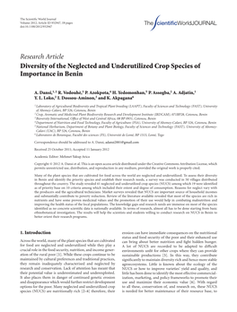 Diversity of the Neglected and Underutilized Crop Species of Importance in Benin