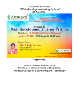 “Web Development Using Python” 01 April 2021