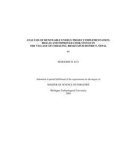 Analysis of Renewable Energy Project Implementation: Biogas and Improved Cook Stoves in the Village of Chhaling, Bhaktapur District, Nepal