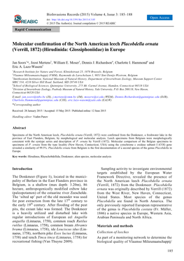 Molecular Confirmation of the North American Leech Placobdella Ornata (Verrill, 1872) (Hirudinida: Glossiphoniidae) in Europe