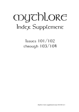 Mythlore Index Supplement Issue 101/102 Z 1