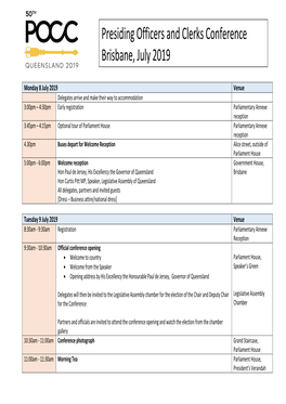 Presiding Officers and Clerks Conference Brisbane, July 2019