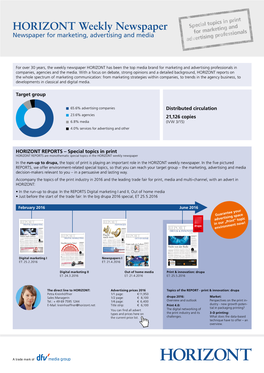 HORIZONT Weekly Newspaper Newspaper for Marketing, Advertising and Media