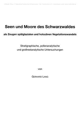 Seen Und Moore Des Schwarzwaldes Als Zeugen Spätglazialen Und Holozänen Vegetationswandels