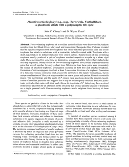 Planeticovorticella Finleyi N.G., N.Sp. (Peritrichia, Vorticellidae), a Planktonic Ciliate with a Polymorphic Life Cycle