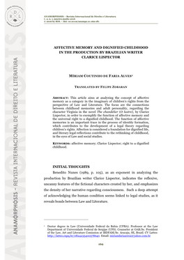 Affective Memory and Dignified Childhood in the Production by Brazilian Writer Clarice Lispector