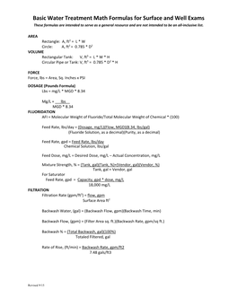 Basic Water Treatment Math Formulas for Surface and Well Exams