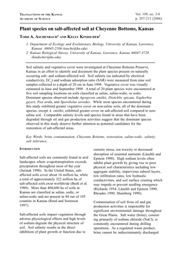 Plant Species on Salt-Affected Soil at Cheyenne Bottoms, Kansas
