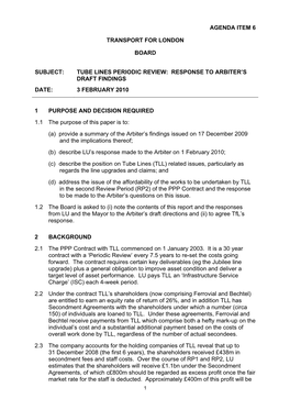 Item 6 Tube Lines Periodic Review: Response to Arbiter's Draft Findings