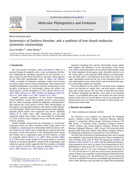 Systematics of Zoothera Thrushes, and a Synthesis of True Thrush Molecular Systematic Relationships