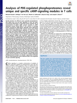 Analyses of PDE-Regulated Phosphoproteomes Reveal Unique and Specific Camp-Signaling Modules in T Cells