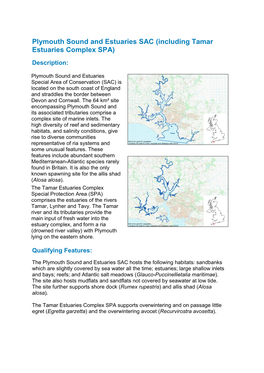 Plymouth Sound and Estuaries SAC (Including Tamar Estuaries Complex SPA)