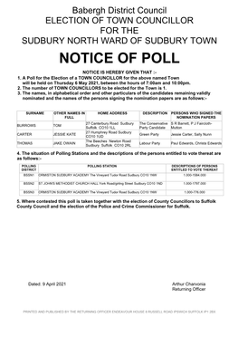 Notice of Poll Notice Is Hereby Given That