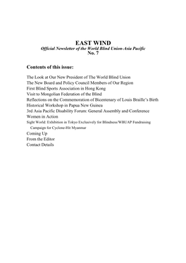 EAST WIND Official Newsletter of the World Blind Union-Asia Pacific No