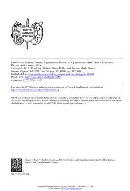 Three New Pupfish Species, Cyprinodon (Teleostei, Cyprinodontidae), from Chihuahua, México, and Arizona, USA Author(S): W