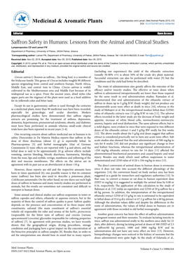 Saffron Safety in Humans: Lessons from the Animal and Clinical Studies