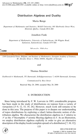 Distribution Algebras and Duality