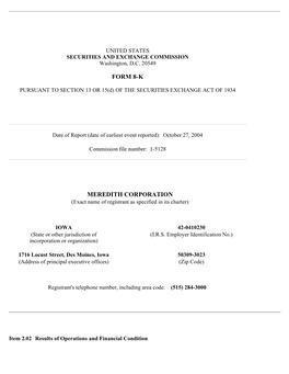 Form 8-K Meredith Corporation