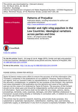 Gender and Right-Wing Populism in the Low Countries: Ideological Variations Across Parties and Time Sarah L