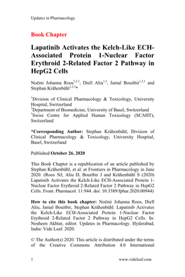 Lapatinib Activates the Kelch-Like ECH- Associated Protein 1-Nuclear Factor Erythroid 2-Related Factor 2 Pathway in Hepg2 Cells