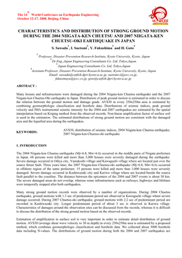 Characteristics and Distribution of Strong Ground Motion During the 2004 Niigata-Ken Chuetsu and 2007 Niigata-Ken Chuetsu-Oki Earthquake in Japan 1 2 3 4 S