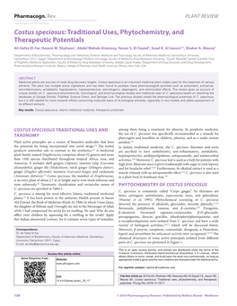 Costus Speciosus: Traditional Uses, Phytochemistry, and Therapeutic Potentials Ali Hafez El‑Far, Hazem M