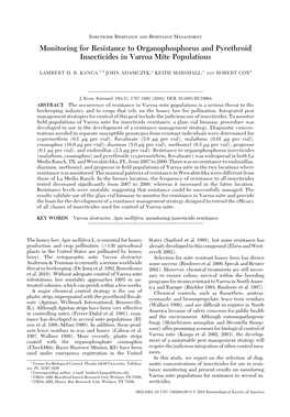 Monitoring for Resistance to Organophosphorus and Pyrethroid Insecticides in Varroa Mite Populations